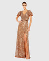 Mac Duggal, Sequined Wrap Over Butterfly Sleeve Draped Gown #5540