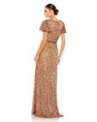 MAC DUGGAL, SEQUINED WRAP OVER BUTTERFLY SLEEVE DRAPED GOWN, COOPER, Style #5540 BACK VIEW