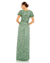 mac duggal, SEQUINED WRAP OVER BUTTERFLY SLEEVE DRAPED GOWN, sage green, Style #A5540 back