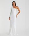 Mac Duggal White One Shoulder Blouson Sleeve Gown #55401