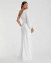 White One Shoulder Blouson Sleeve Gown - White