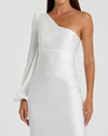 White One Shoulder Blouson Sleeve Gown - White