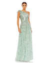 mac duggal, SEQUINED ONE SHOULDER FLUTTER SLEEVE A LINE GOWN, mint, Style #5565