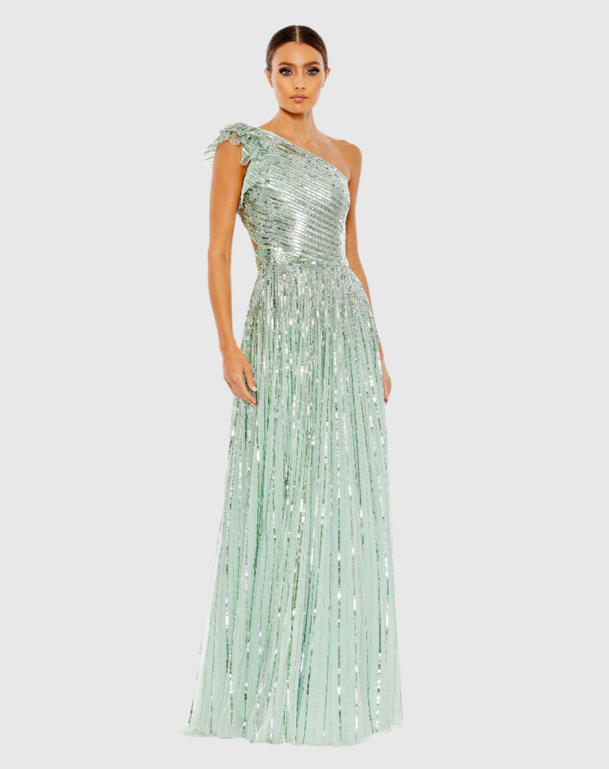 Mac Duggal, Sequin One Shoulder Grecian Goddess Gown - Mint #5565