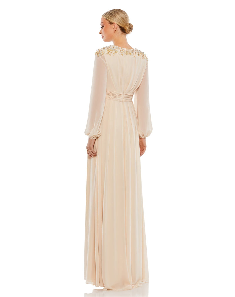 Embellished Shoulder Evening Gown - Porcelain