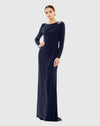 Mac Duggal #79445 Draped Bateau Long Sleeve Trumpet Gown - Midnight