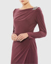 Draped Bateau Long Sleeve Trumpet Gown - Midnight