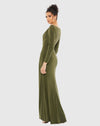 Draped Bateau Long Sleeve Trumpet Gown - Midnight