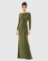 Draped Bateau Long Sleeve Trumpet Gown - Midnight