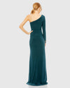 Twist front embellished one sleeve jersey gown - Olive