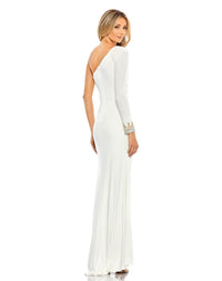 mac duggal one shoulder evening gown, Style #55696 white back view