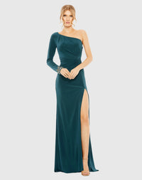 Mac Duggal, Twist front embellished one sleeve jersey gown - Ocean Teal #55696