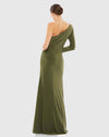 Twist front embellished one sleeve jersey gown - Olive