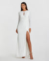 Mac Duggal #55708 Long Sleeve Keyhole Draped Gown - White 