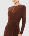 Long Sleeve Keyhole Draped Gown - Chocolate