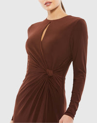 Long Sleeve Keyhole Draped Gown - Chocolate