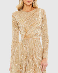 Embellished Modest Evening Dress - Latte