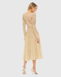 Embellished Modest Evening Dress - Latte