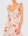 Ruffle Sleeveless Tiered Floral Print Gown - Pink