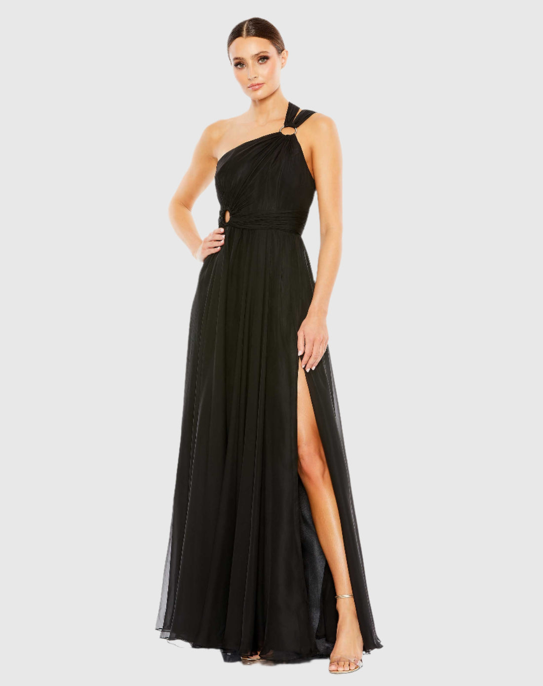 Mac Duggal, Strappy one shoulder asymmetric A line gown - Black #55820