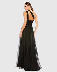 Strappy one shoulder asymmetric A line gown - Black