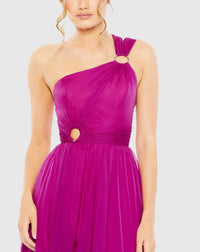 Strappy one shoulder asymmetric A line gown - Magenta