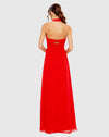 Ruched halter strap keyhole chiffon gown - Red