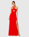 Mac Duggal, Ruched halter strap keyhole chiffon gown - Red #55898 