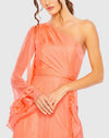 One sleeve ruffled hem gown - Coral