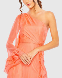 One sleeve ruffled hem gown - Coral