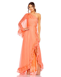 Mac Duggal #55924 One sleeve ruffled hem gown - Coral 