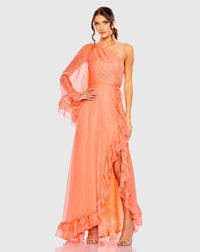 Mac Duggal #55924 One sleeve ruffled hem gown - Coral