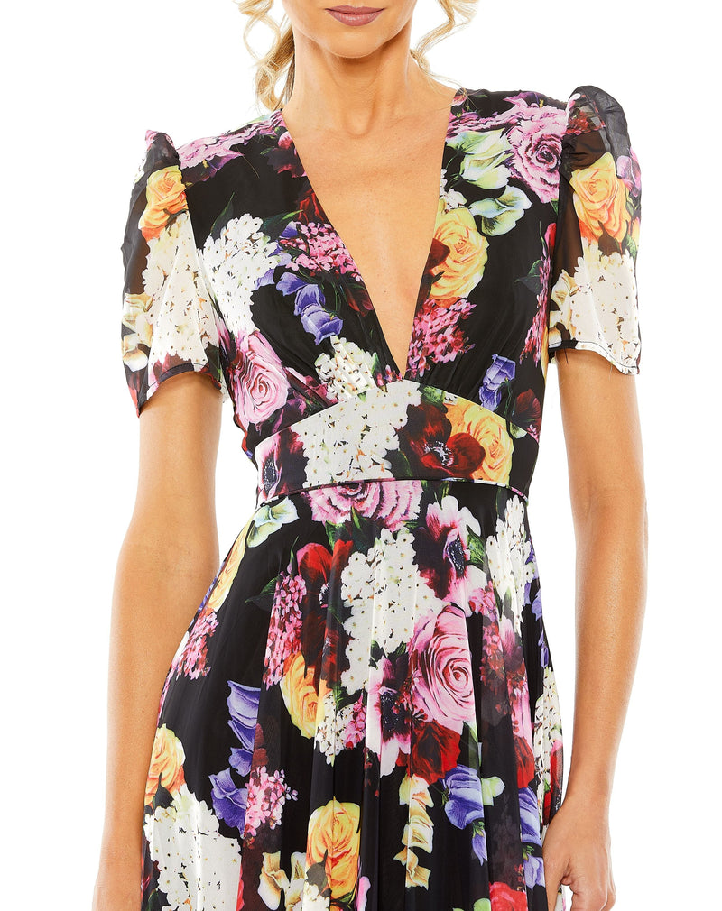 Floral Print Dress - Black