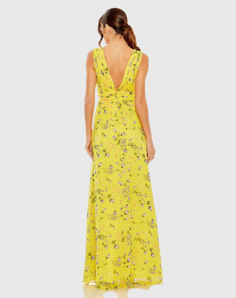 Floral Print Dress - Yellow - Sale