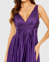 Satin Pleated Tea Midi Dress - Purple