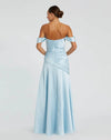 Hard Satin Off The Shoulder Crossover Gown - French Blue