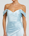 Hard Satin Off The Shoulder Crossover Gown - French Blue