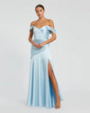 Mac Duggal #56037 Hard Satin Off The Shoulder Crossover Gown - Blue