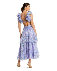 Mac Duggal, RUFFLE TIERED CUT-OUT FLORAL CHIFFON DRESS back 