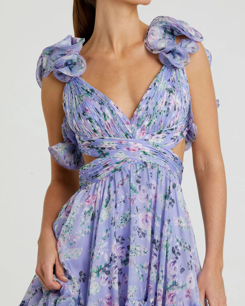 Tiered ruffle cut-out Summer dress - Lilac