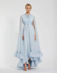 Mac Duggal  #56082 Chiffon Cape Sleeve Ankle-Length Dress With Keyhole- Powder Blue