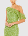 Sequin drop shoulder trumpet gown - Key Lime