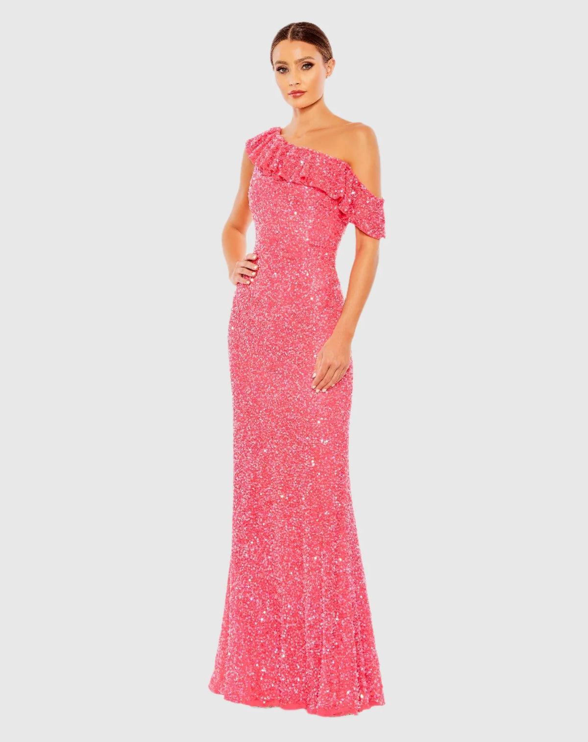 Mac Duggal, Watermelon Pink Sequin Elegant Wedding Guest Dress! #5611| 