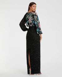 Sequin Embellished Floral Modest Gown - Mocha