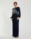 Sequin Embellished Floral Modest Gown - Black