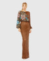 Mac Duggal, Sequin Embellished Floral Modest Gown -Mocha #5615