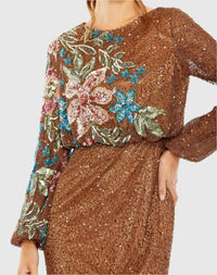 Sequin Embellished Floral Modest Gown - Black