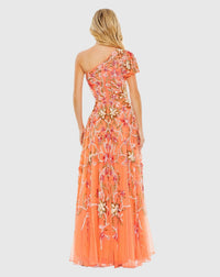 One Shoulder Embellished A-Line Gown - Coral