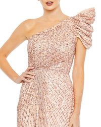 Mac Duggal Style #5622 Embellished puff one shoulder gown - Apricot close up