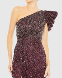 Embellished puff one shoulder gown - Blackberry